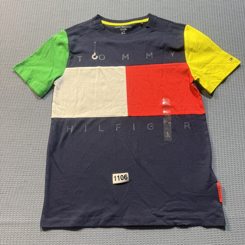 TOMMY HILFIGER MULTICOLOR Boys Tee Sz‎ L Pre-Owned Excellent